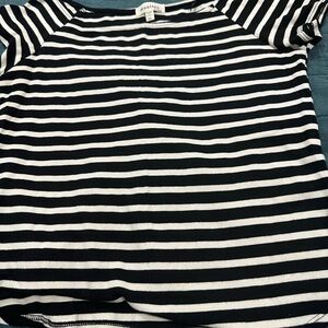 Monteau Black and White Striped Short Sleeve Top